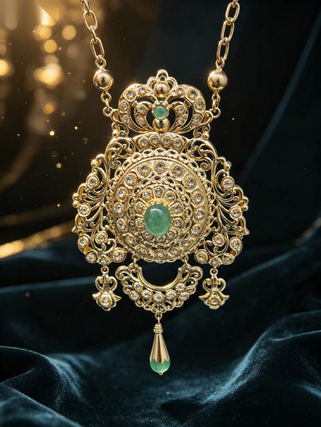 Pendentif en or 18 carats ciselé avec cabochon émeraude